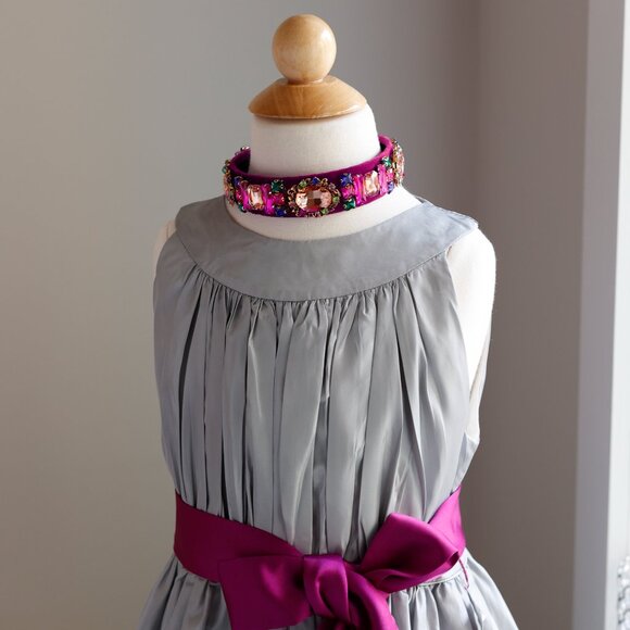 Strasburg Silver Dress with Satin Sash Flower Girl Recital Dady/Daughter Dance - Picture 4 of 8